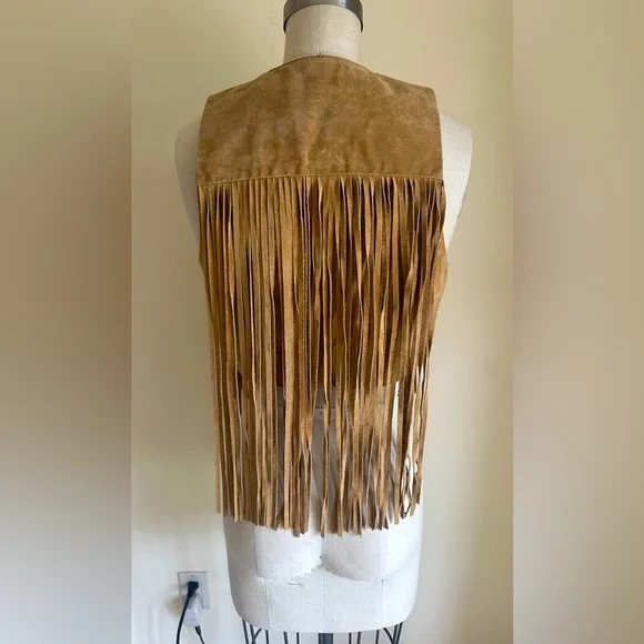 Ariat Tan Suede Vest with Fringe Size Medium - Picture 3 of 4